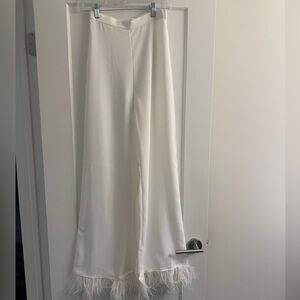 Revolve Amanda Uprichard White Pants with Feather Detail